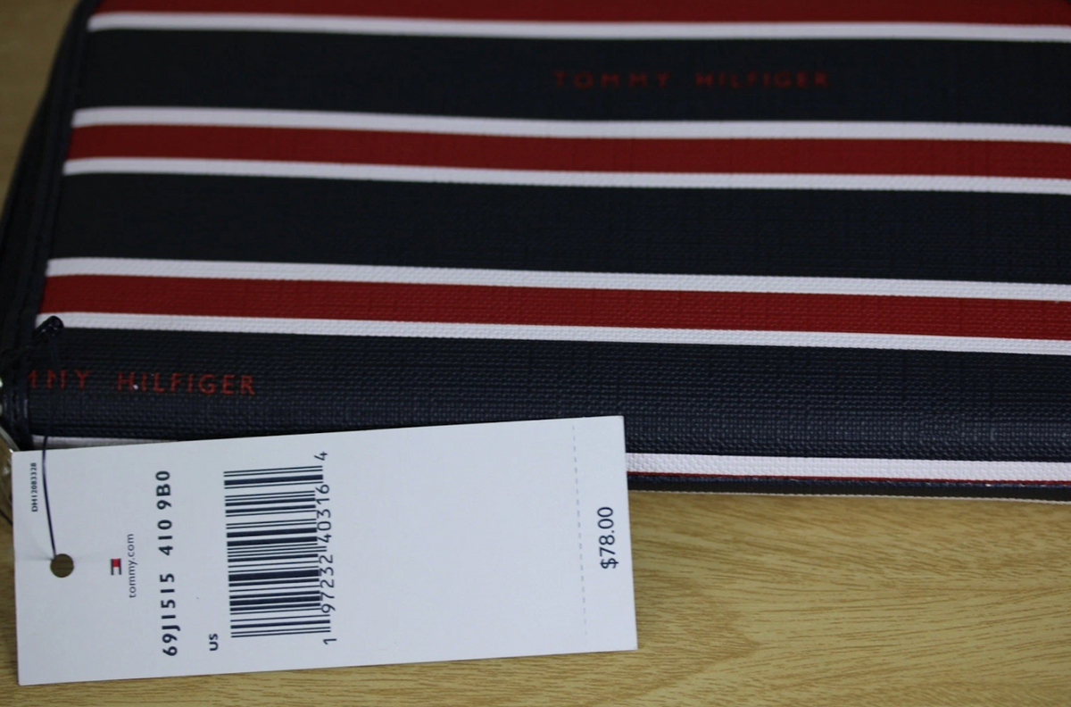 Billetera Tommy Hilfiger Mujer Stripe Zip Around Continental (Azul y Rojo)